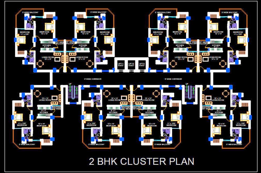 Group Housing Tower - 2 BHK Apartments Autocad Design